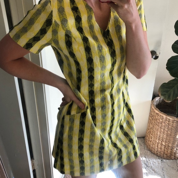 Vintage yellow striped shift dress poly wool mini - Picture 7 of 7